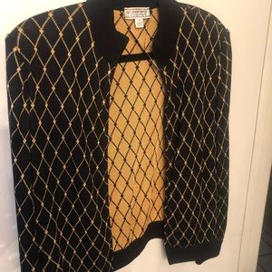 St. John Gold and Black Diamond Bomber Jacket with shoulder pads. Size Small